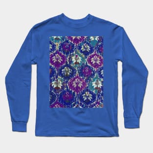 Moroccan Lantern pattern, blue teal purple, distressed faded old Long Sleeve T-Shirt